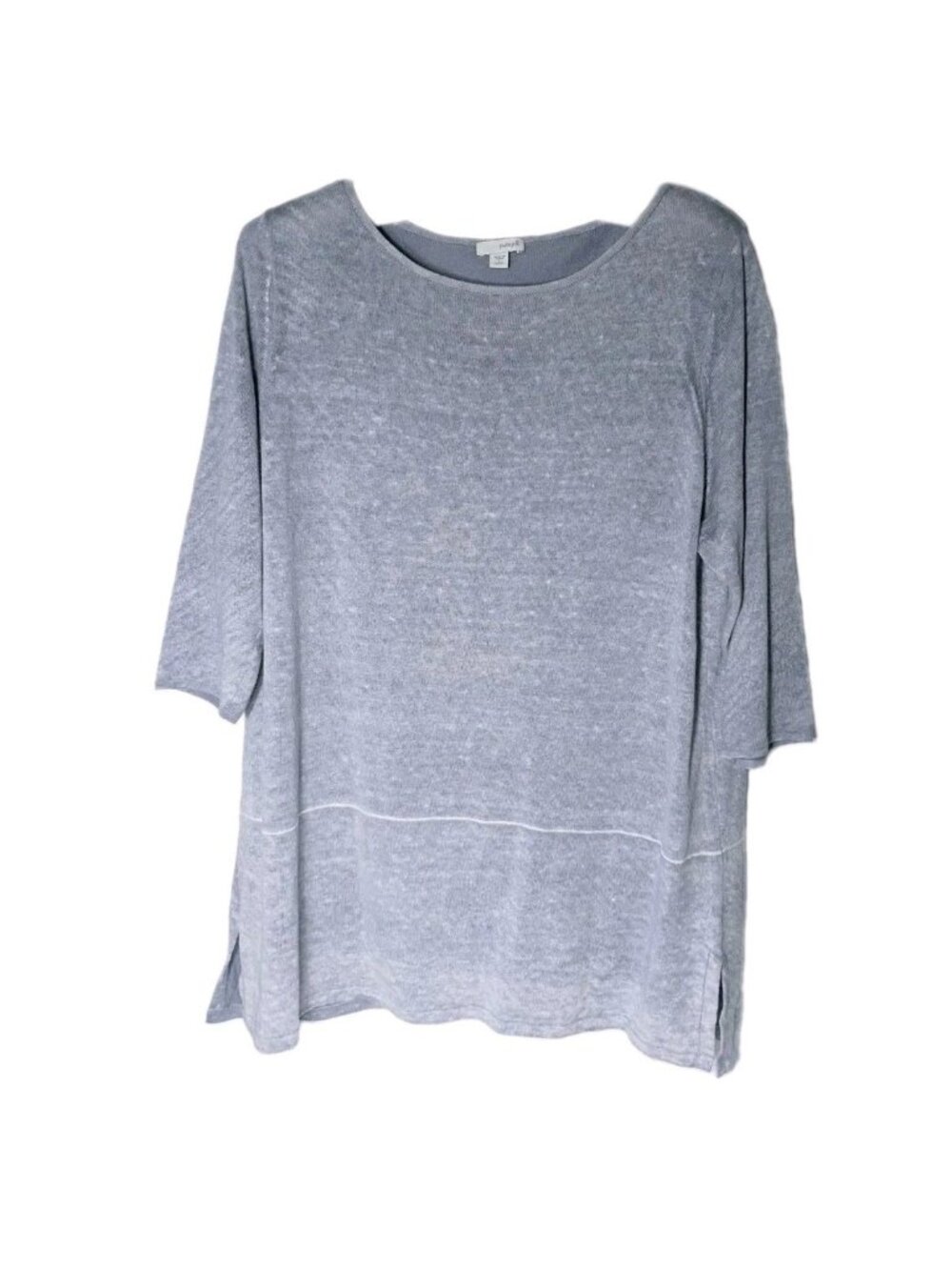 Pure J Jill Linen Blend Lagenlook Tunic Top L Blue Minimalist Stretch Casual